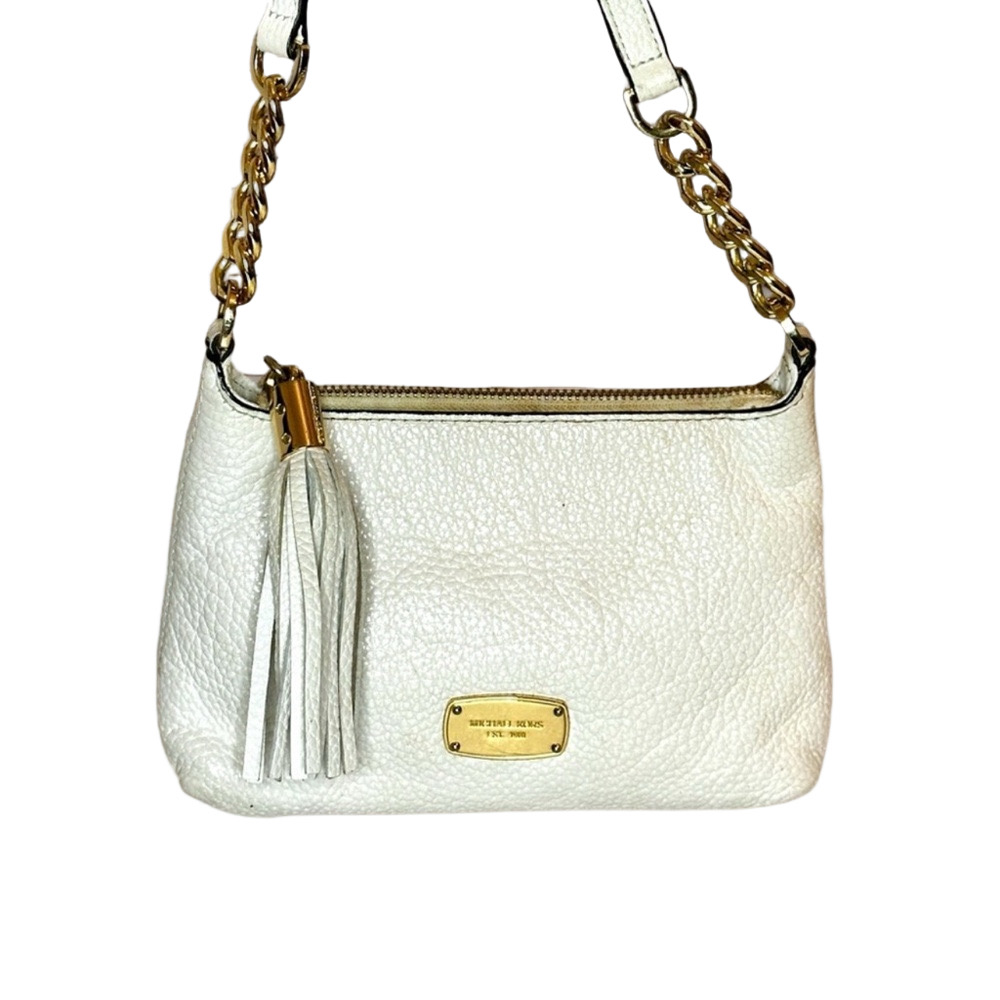 MICHAEL KORS Cream Crossbody Bag with Gold Chain and tassel